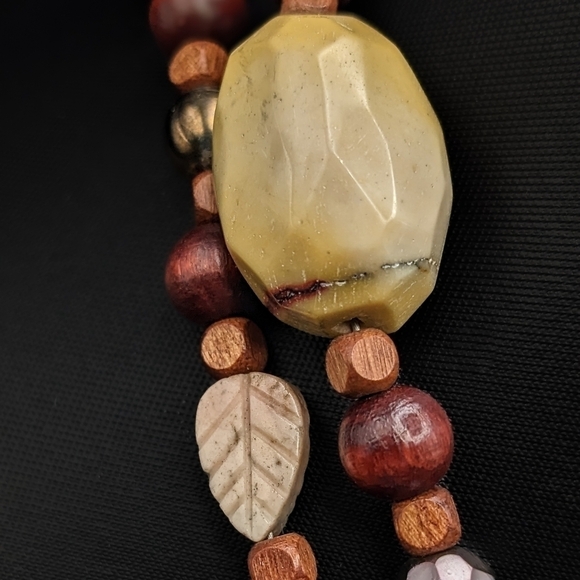 LONG Natural Stone, Wood, and Glass Beaded Necklace - Picture 4 of 10